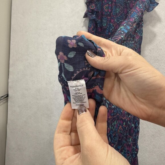Sundance Dress Womens XXL Blue Purple Boho Floral Flutter Tiered Maxi Lined - Picture 6 of 7